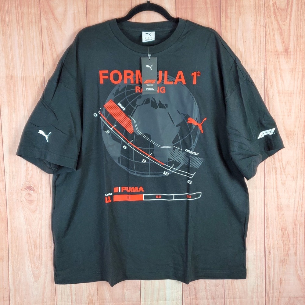 Puma Formula 1 Racing Graphic Mens Tee Shirt XL Black Relaxed Fit Essentials
